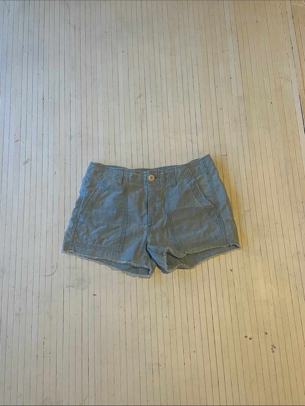 AMO faded blue denim shorts